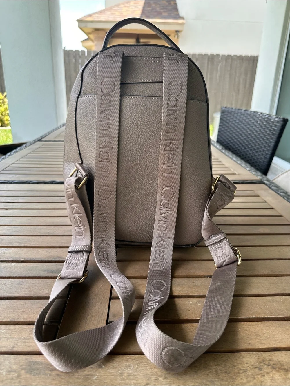 Calvin Klein Pebbled Leather Backpack in Taupe